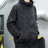 Men's Simple Embroidered Logo Hooded Jacket Black 4727