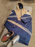 Men Women Simple Logo Hooded Jacket Blue Beige KC3125
