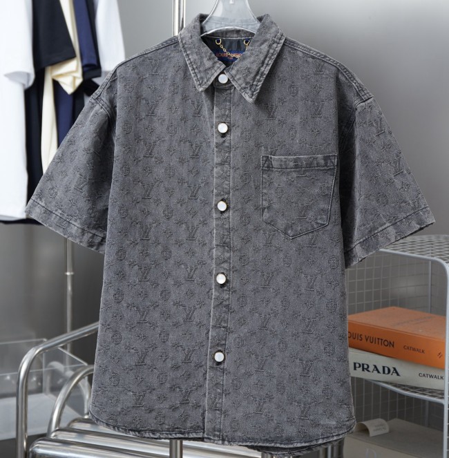 5A 25SS Jacquard Logo Denim Short Sleeve Shirt Grey