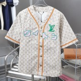 LV x Nigo Leather Baseball 25SS Denim Shirt Beige