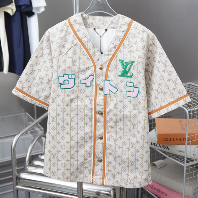 LV x Nigo Leather Baseball 25SS Denim Shirt Beige