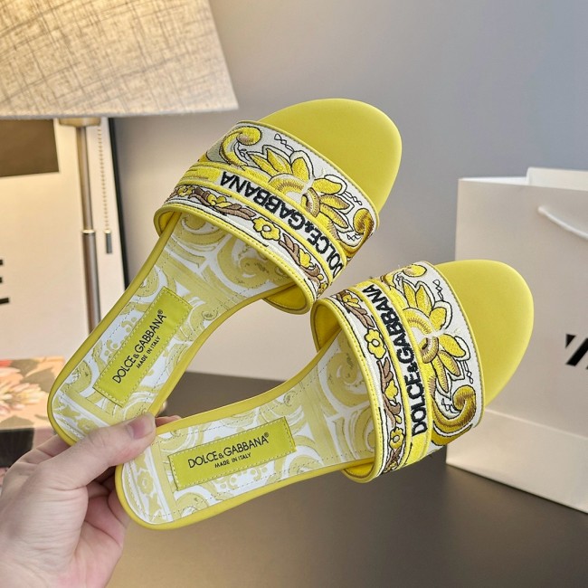 Original Maiolica Embroidered Logo Women's Slippers Yellow