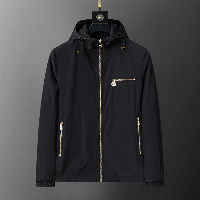 Men's Lightweight Breathable Waterproof Hooded Outdoor Jacket Zip Up Coat with Pocket Nylon Windbreaker 56031