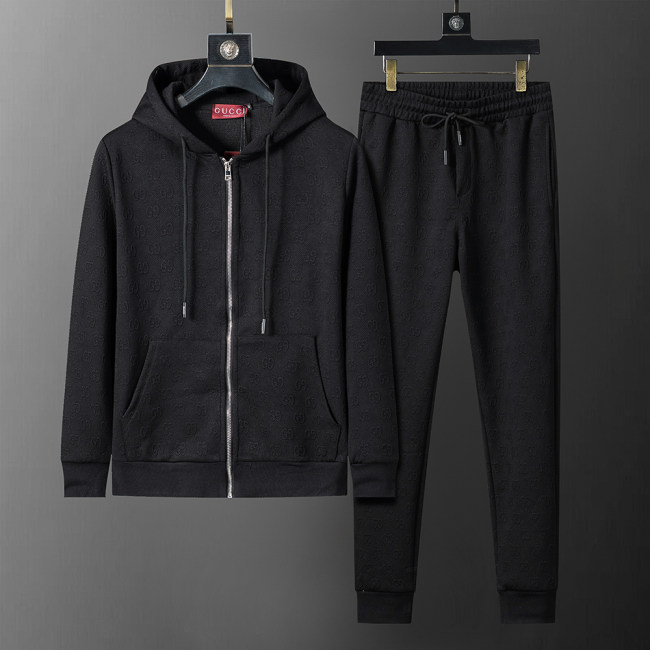 Hooded Cotton Tracksuits Sweatsuits for Men Sweat Track Suits 2 Piece Casual Athletic Jogging Warm Up Full Zip Sportswear Sets 38110