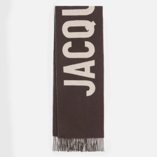 Original Synthetic Fiber Simple Jacquard Logo Fringe Scarf Brown