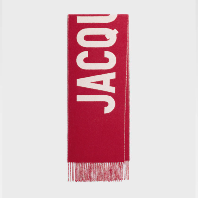 Original Synthetic Fiber Simple Jacquard Logo Fringe Scarf Red