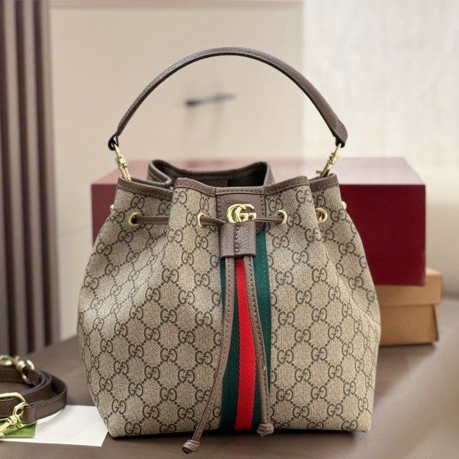 Original Ophidia Bucket Bag GG Supreme Canvas Leather Trim Drawstring 841313
