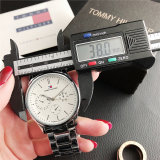 5A 7224TMFL Stainless Steel Quartz Watch - White Dial Three-Eye Design
