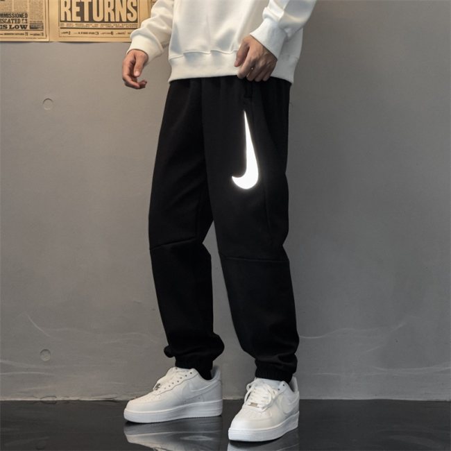 Tech Fleece Joggers Reflective Logo 75D Nylon 4-Way Stretch Cuffed Ankle Men Black DJ9306