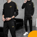 5A Men's 3-Piece Tracksuit Tencel Roma Hoodie Jogger Set Gold Print