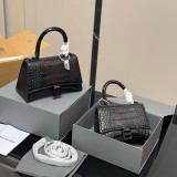 Original Hourglass Bag Crocodile Print Calf Leather Top Handle Shoulder Bag