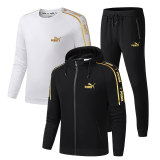5A Men's 3-Piece Tracksuit Tencel Roma Hoodie Jogger Set Gold Print