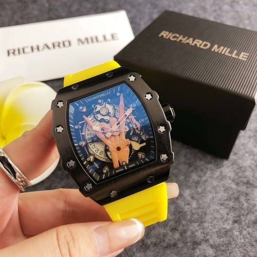 5A 4014 Quartz Watches Men's Skeleton Dial Yellow Rubber Strap Watch - Luxury Sports Wristwatch