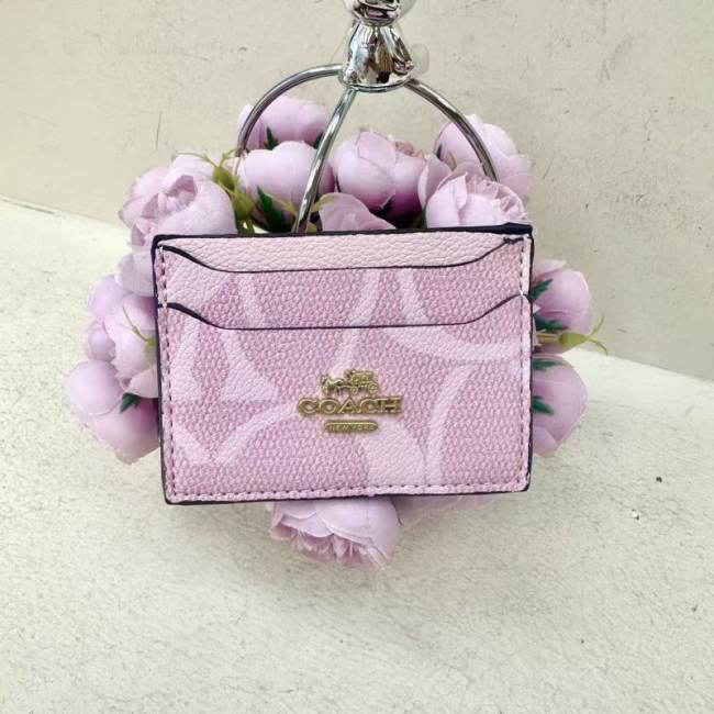 5A Soft Pink Leather Card Holder with Gold Logo & Decorative Rose Charm CZ286