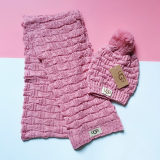 5A Knitted Beanie & Scarf Set in Pink – Warm Winter Accessories with Pom-Pom Detail