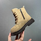 5A Kids Zippered Martin Boots Warm Fleece Lined Children's Winter Short Boots Light Brown