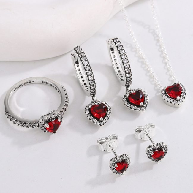 5A Elevated Red Heart Set & Rings & Earrings & Necklaces  & Ear Studs