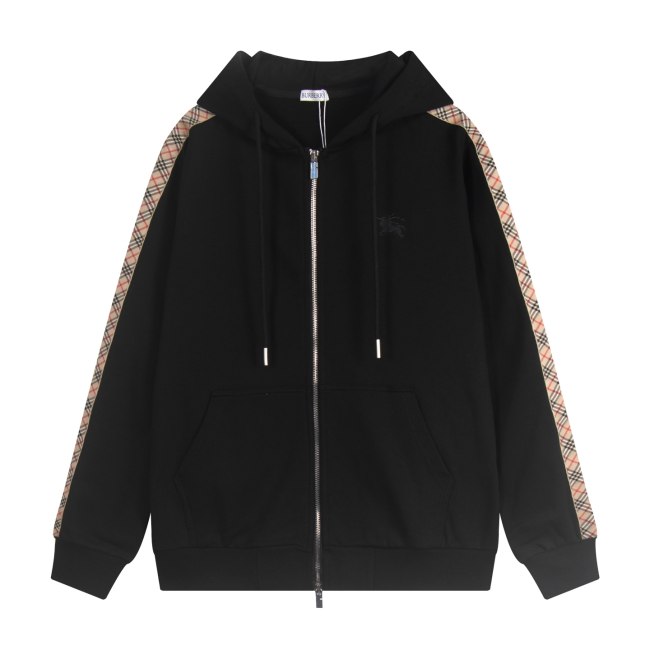 5A Check Trim Zip Hoodie Cotton Full Zip Hooded
