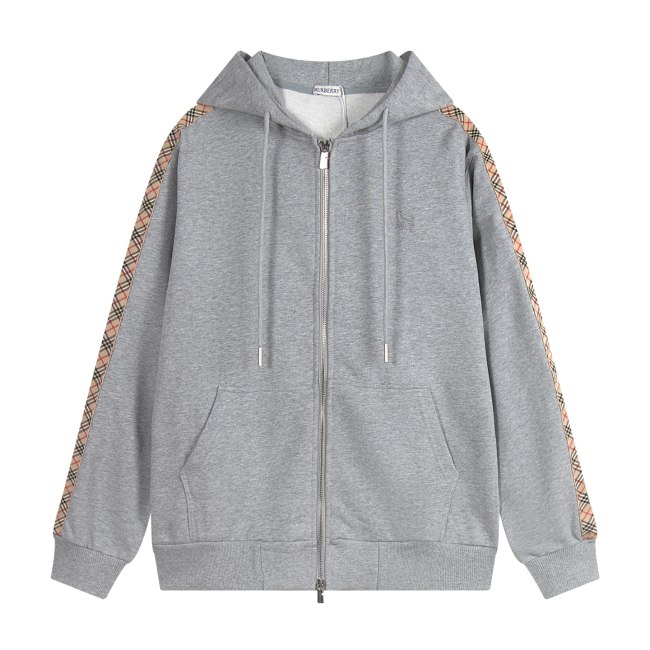 5A Check Trim Zip Hoodie Cotton Full Zip Hooded