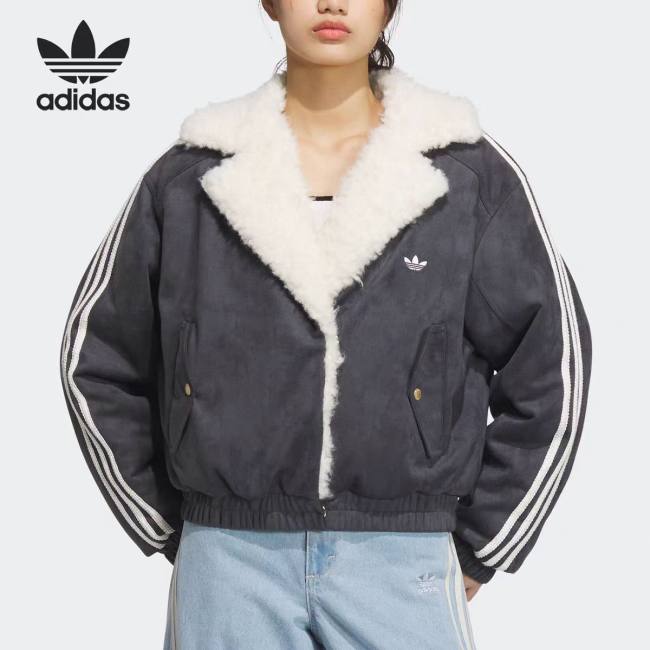 Women's Retro RS Striped Sports Jacket Sherpa Lined Suede Trim Warm Vintage Inspired Cotton Coat