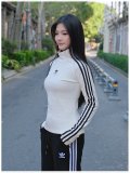 Originals Trefoil Women's High Neck Fleece Lined Sweatshirt Embroidered Slim Fit Thermal Baselayer