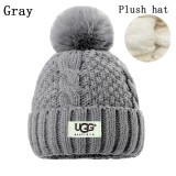 5A Women's Winter Ribbed Fur Pom Knit Cap Plush Hat