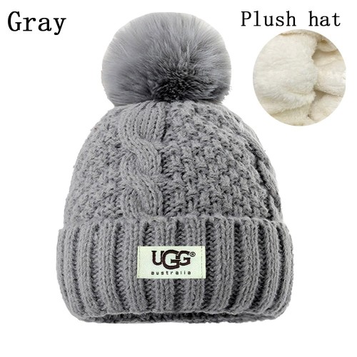 5A Women's Winter Ribbed Fur Pom Knit Cap Plush Hat
