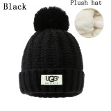 5A Women's Winter Ribbed Fur Pom Knit Cap Plush Hat