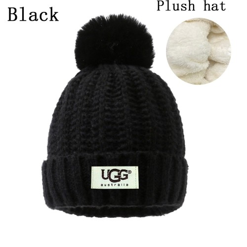 5A Women's Winter Ribbed Fur Pom Knit Cap Plush Hat