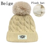 5A Women's Winter Ribbed Fur Pom Knit Cap Plush Hat