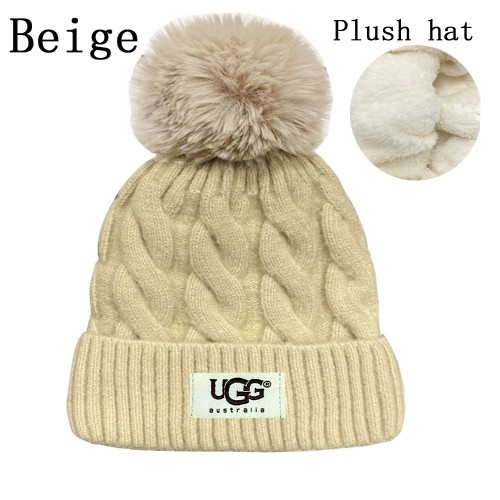5A Women's Winter Ribbed Fur Pom Knit Cap Plush Hat