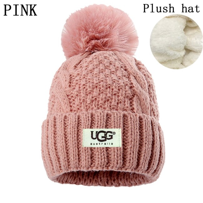 5A Women's Winter Ribbed Fur Pom Knit Cap Plush Hat