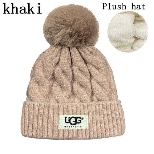 5A Women's Winter Ribbed Fur Pom Knit Cap Plush Hat