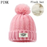 5A Women's Winter Ribbed Fur Pom Knit Cap Plush Hat