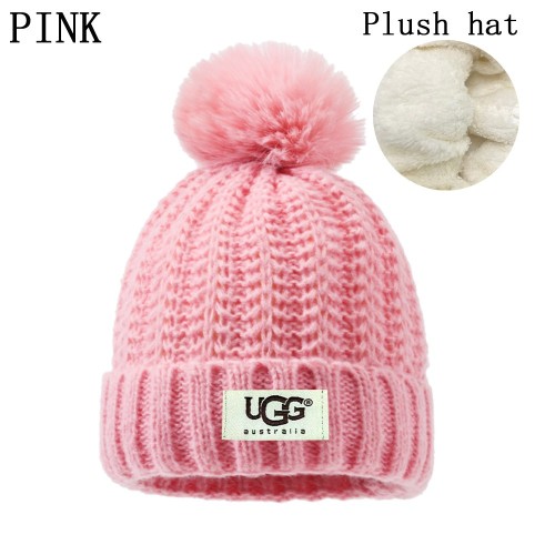 5A Women's Winter Ribbed Fur Pom Knit Cap Plush Hat