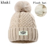5A Women's Winter Ribbed Fur Pom Knit Cap Plush Hat