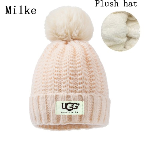 5A Women's Winter Ribbed Fur Pom Knit Cap Plush Hat