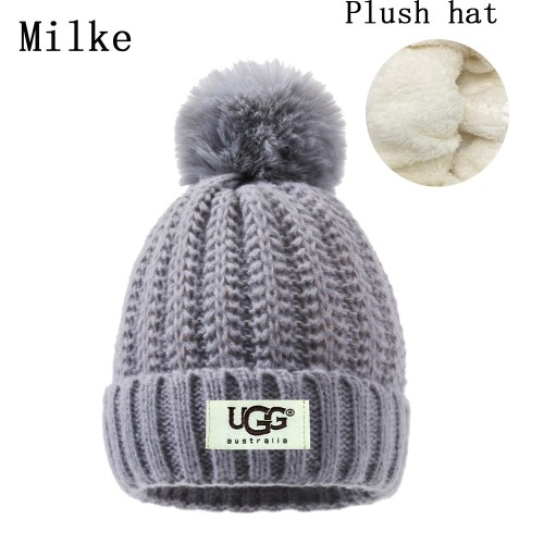 5A Women's Winter Ribbed Fur Pom Knit Cap Plush Hat