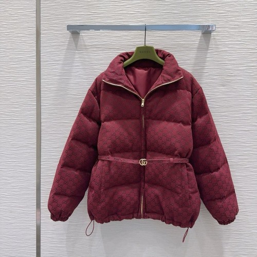5A GG Print Belted Cotton Down Jacket