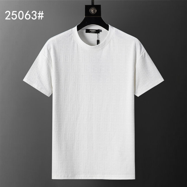 5A 26SS Men's White FF Logo Print Crew Neck T-Shirt - Luxury Designer Tee