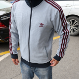 Original Stand Collar Striped Waffle Knit Jacket  Autumn Sports Zipper Coat for Men & Women