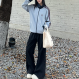 Original Stand Collar Striped Waffle Knit Jacket  Autumn Sports Zipper Coat for Men & Women