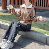 Original Stand Collar Striped Waffle Knit Jacket  Autumn Sports Zipper Coat for Men & Women