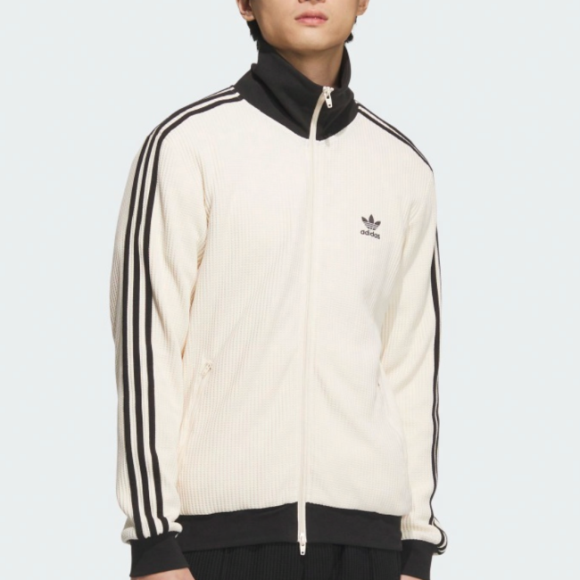 Original Stand Collar Striped Waffle Knit Jacket  Autumn Sports Zipper Coat for Men & Women