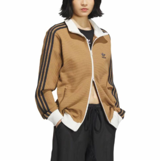Original Stand Collar Striped Waffle Knit Jacket  Autumn Sports Zipper Coat for Men & Women