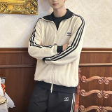 Original Stand Collar Striped Waffle Knit Jacket  Autumn Sports Zipper Coat for Men & Women