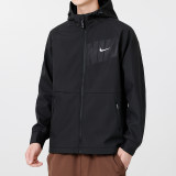 Original Embroidered Logo Men's Hooded Jacket Windbreaker Black