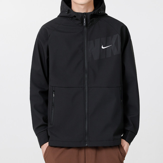 Original Embroidered Logo Men's Hooded Jacket Windbreaker Black