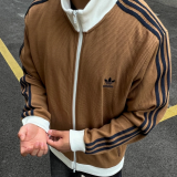 Original Stand Collar Striped Waffle Knit Jacket  Autumn Sports Zipper Coat for Men & Women