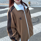 Original Stand Collar Striped Waffle Knit Jacket  Autumn Sports Zipper Coat for Men & Women
